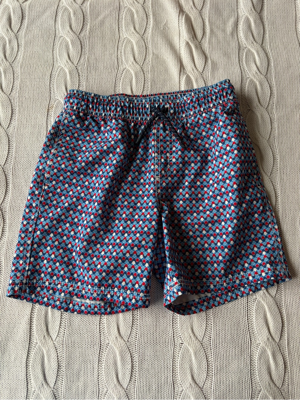 Cat & Jack Size XS 4/5 Blue Red Mosaic Geometric Unlined Board Swim Shorts Kids
